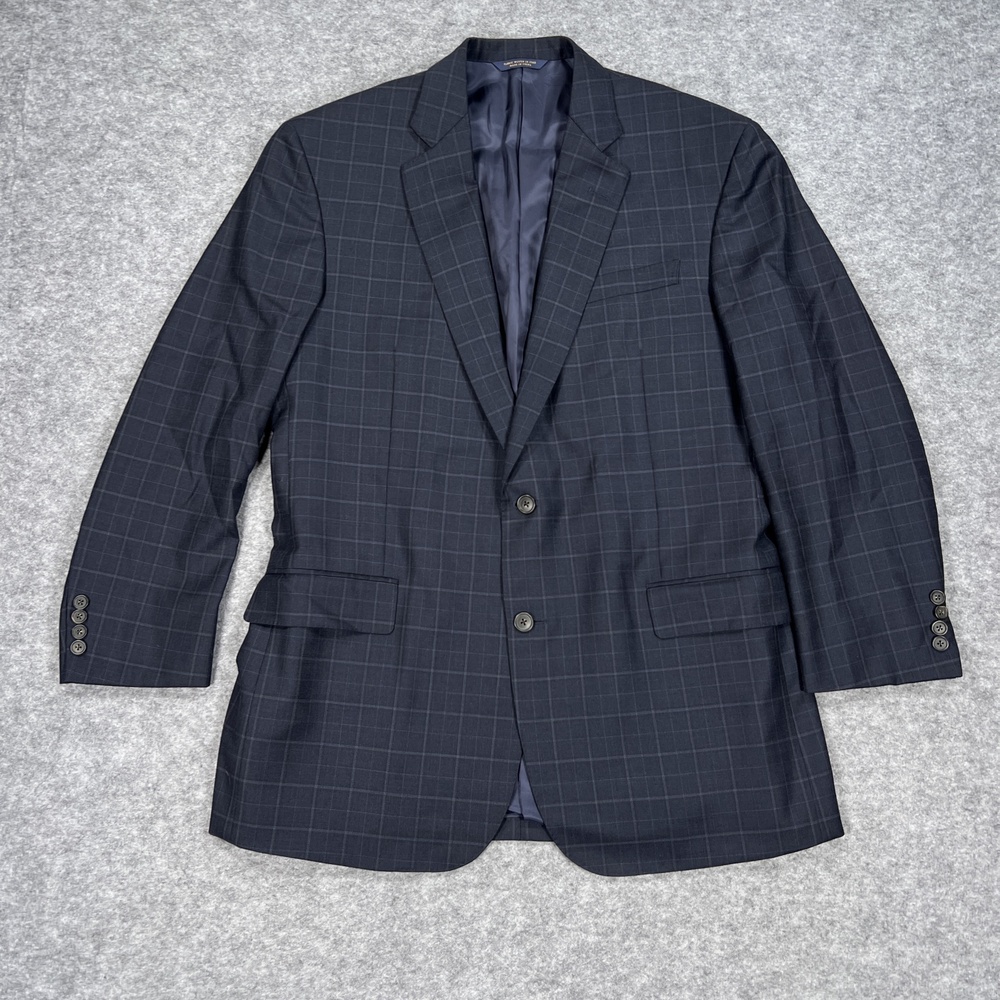 Brooks Brothers Madison Blazer Mens 44 R Blue Check Wool EThomas Full Canvas